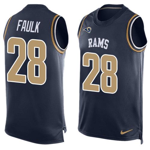 Nike Rams #28 Marshall Faulk Navy Blue Team Color Men's Stitched NFL Limited Tank Top Jersey - Click Image to Close